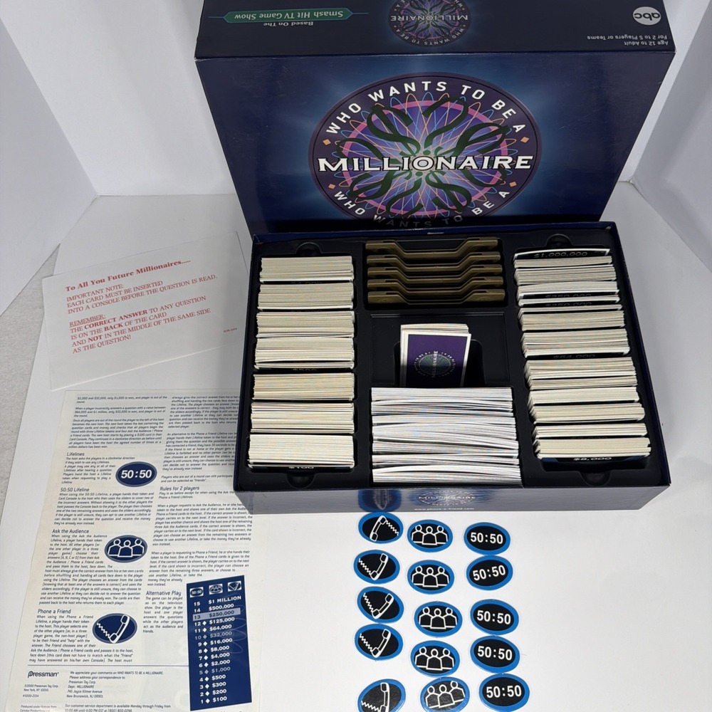 Who Wants To Be A Millionaire Board Game 2000 Pressman Complete Cards Lifelines